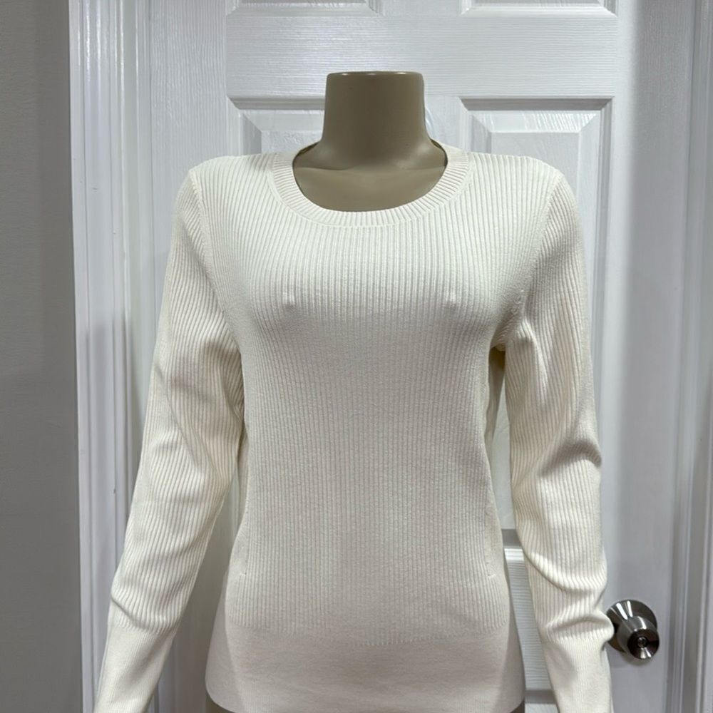 Talbots Ribbed Crewneck Sweater. Ivory. - Picture 1 of 4